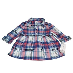 NWT Carter's Girl's Pink/Blue Plaid Babydoll Top 24 M